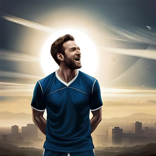 A man in a sports suit lit up with happiness