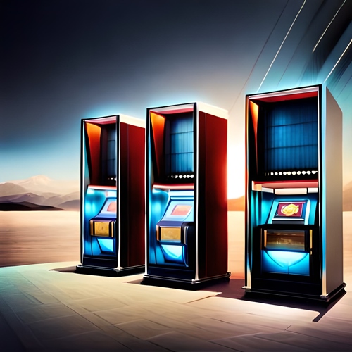 A row of modern slot machines