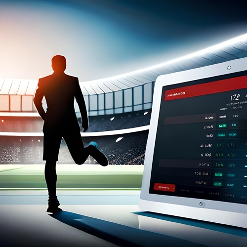 A sports stadium and a statistics screen