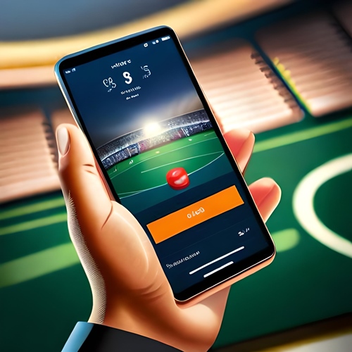 A sports betting app in front of a match